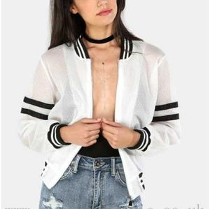 Women Mesh White Bomber Jacket Size S